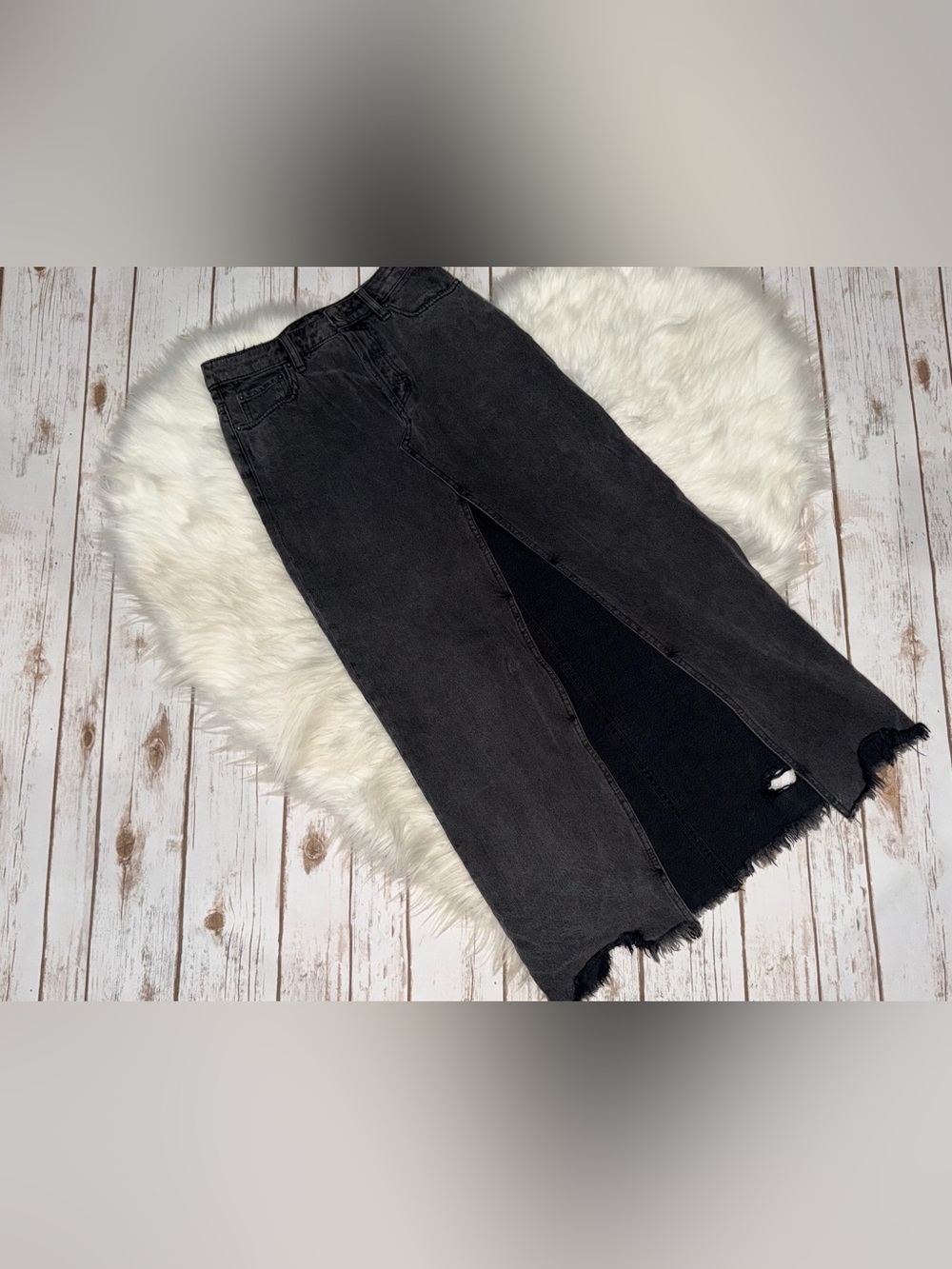We The Free "Come As You Are" Black Wash Denim Maxi Skirt Free People Size24